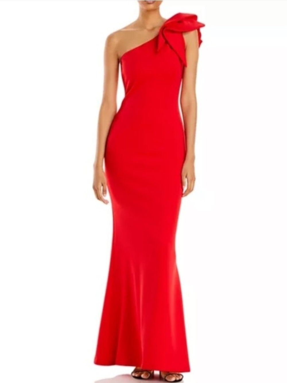 Aqua Red One-Shoulder Bow Gown